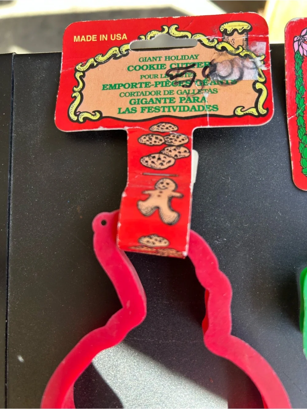 Vintage set of 6 NOS Holiday Candy Cane & Santa Cookie Cutters - Red & Green